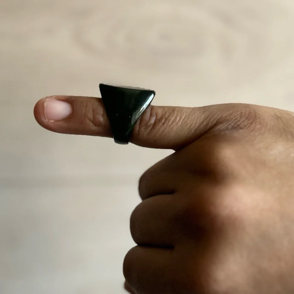 Dark Nephrite Jade Stone Ring